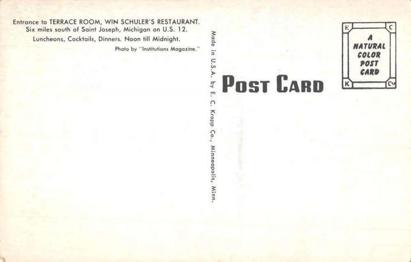 Saint Joseph Michigan Win Schuler Restaurant Terrace Room Postcard K101613