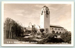 Boise Idaho~Oregon Short Line OSL Railroad Depot~Hanging Lantern~1940s RPPC