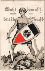 Military Warrior WW1 German Shield Dead Army Soldiers Old Postcard