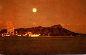 Hawaii Waikiki Beach Moon Over Diamond Head 1971