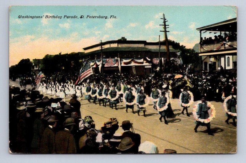 WASHINGTON'S BIRTHDAY PARADE ST. PETERSBURG FLORIDA POSTCARD (c. 1910)