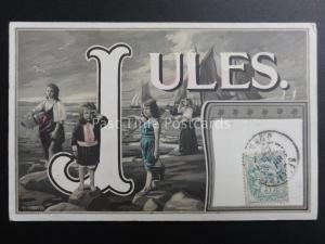 Greeting: JULES Name Postcard (women in each letter) c1905 RP by Rotary