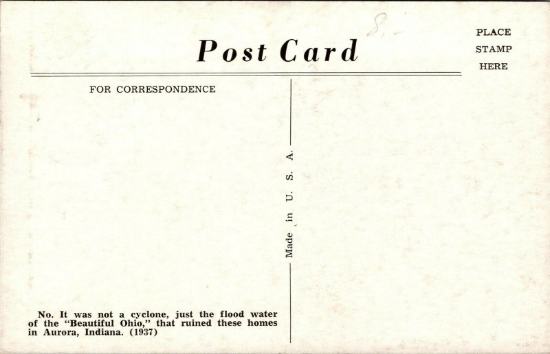 Vtg Aurora Indiana IN Flood of 1937 Homes Damaged by Storm Disaster Postcard