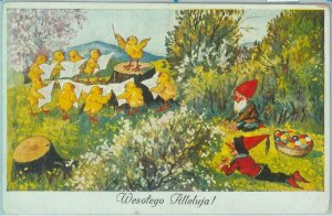 84030 - POLAND - VINTAGE   POSTCARD - Illustrated GREETINGS Easter GNOMES