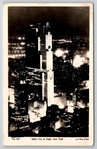 RPPC NYC Radio City At Night 1937 To Weymouth MA Postcard L28