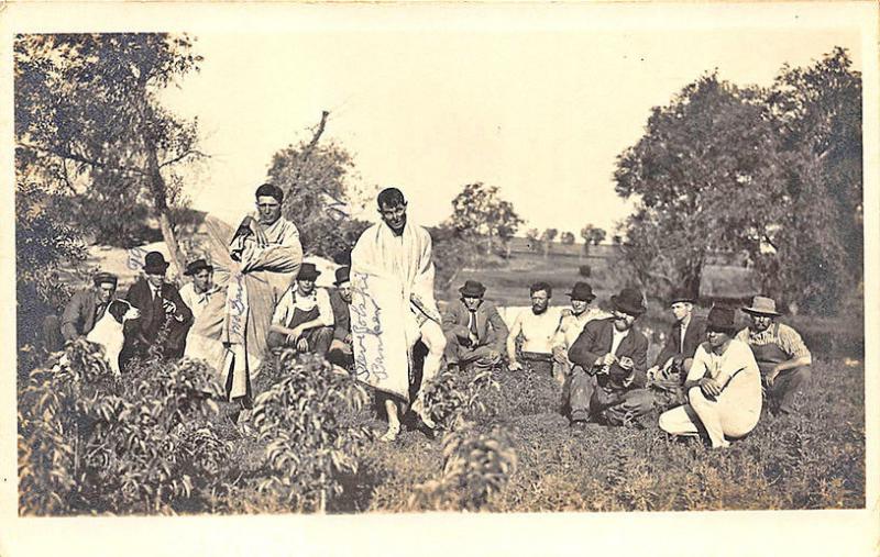 Wilber NE Men Gathering Banker in White Robe Real Photo Postcard