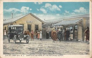 RAILROAD STATION TRAIN DEPOT CAMP DIX NEW JERSEY MILITARY POSTCARD (c. 1915)
