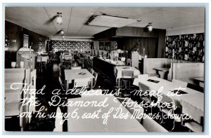 c1950s Diamond Horseshoe Dining Room Restaurant Diner IA RPPC Photo Postcard