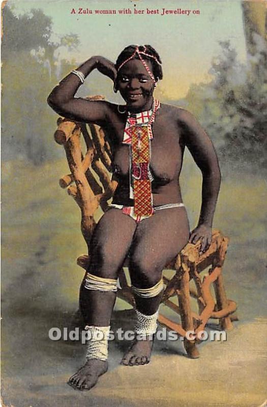 African Nude Postcard A Sulu woman with her best Jewellery on Writing on back
