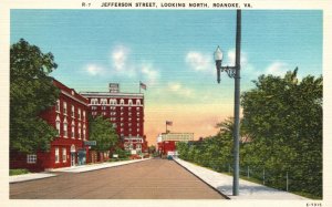 Vintage Postcard 1920's View of Jefferson Street Looking North Roanoke Virginia