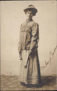 Banff Alberta Cowgirl Studio Image Holding??? MY BUCK SKIN GIRL Real Photo RPPC