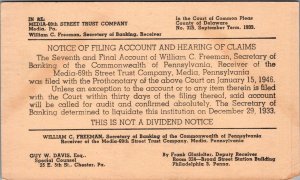 Postcard Walter Pryse Upper Darby PA Notice Filing Account Court Common Pleas