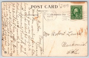 Christmas~Smiley Santa Face & Beard~Holly~Church Inset~c1910 Vintage Postcard