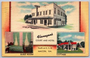 K24/ Macon Georgia Postcard Linen Flanagan's Court and Hotel 3View 398