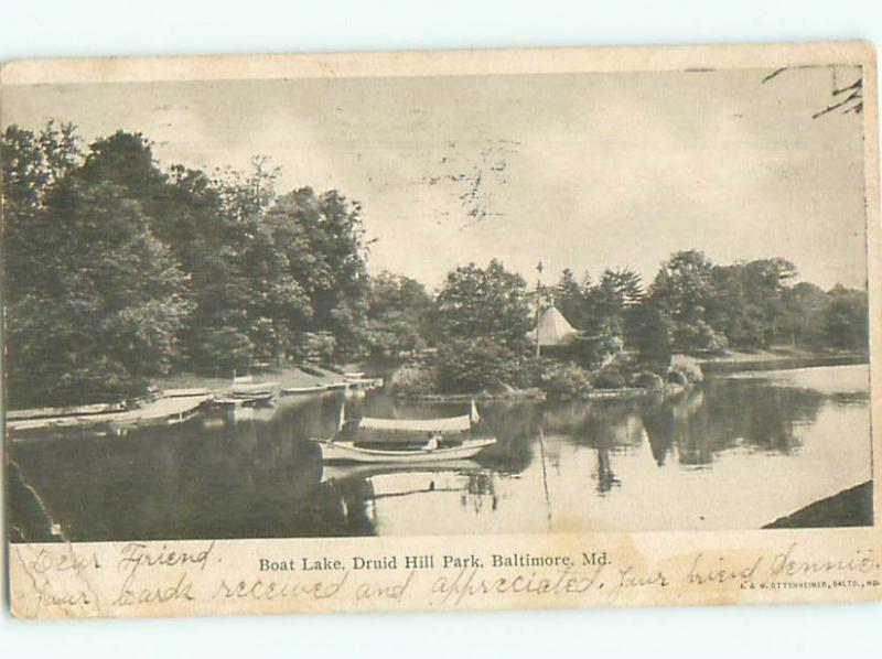 Pre-1907 BOAT ON LAKE IN DRUID HILL PARK Baltimore Maryland MD n6075