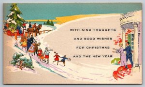 Vintage Xmas Christmas Postcard - Children - Presents - Snow Scene