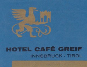 Austria Innsbruck Hotel Cafe Greif Vintage Luggage Label sk2997