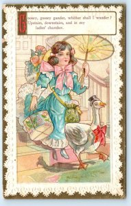 Nursery Rhyme GOOSEY GOOSEY GANDER Parasol - Embossed c1910s Postcard