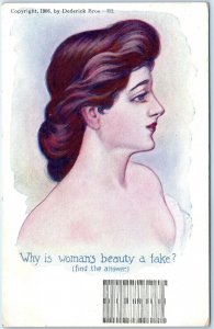 1906 Dederick Bros Why Woman's Beauty a Fake? Riddle Novelty Postcard Art A172