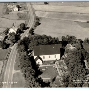 1958 Soderby-Karl, Noortalje Sweden Church RPPC Aerial Birds Eye Photo RARE A150