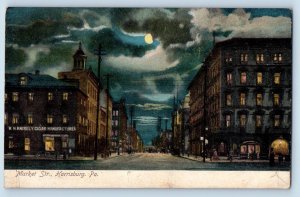 Harrisburg Pennsylvania PA Postcard Market Street Moonlight Night View Antique