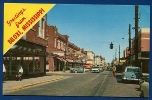 Biloxi Mississippi Street Scene autos 1950s postcard