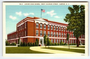 Junior High School Building Sumter South Carolina Linen Postcard SC Vintage