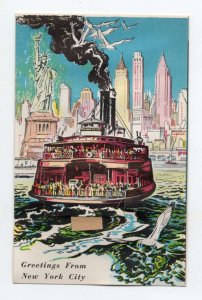 New York City Statue of Liberty Harbor View Fold Out Views Postcard AA70097