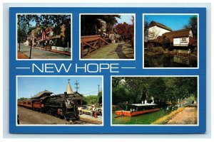 New Hope Multi View Postcard Bucks County Pennsylvania Train Boat