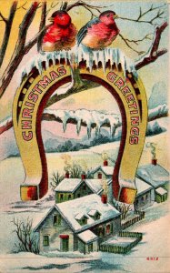 Merry Christmas With Gold Horseshoe