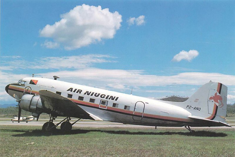 Vintage Aircraft Postcard Air Niugini Douglas DC3 at Port Moresby PNG