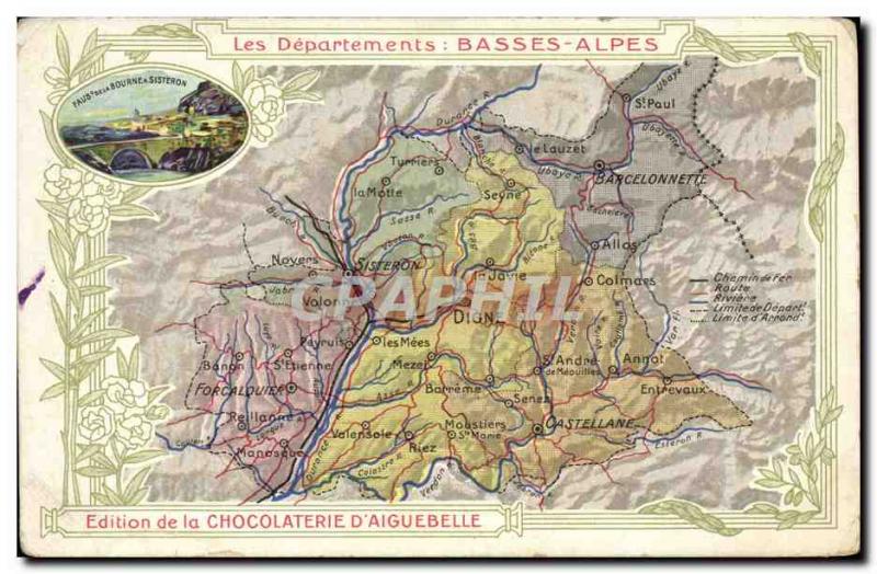 Old Postcard geographical maps of Chocolaterie & # 39Aiguebelle Lower Alps Si...