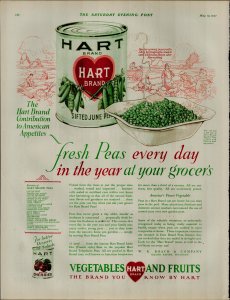 1927 Heart Brand Fresh Peas Vegetables and Fruits Vintage Print Ad 3890