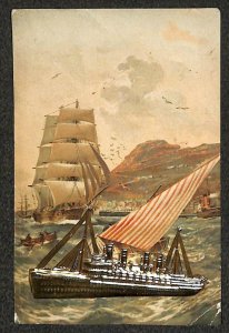 CHRISTMAS HOLIDAY BIRD RIBBON BELL ADD-ON NOVELTY POSTCARD (c. 1910)