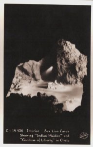 RPPC  Sea Lion Caves  Indian Maiden & Goddess of Liberty  - Real Photo Postcard