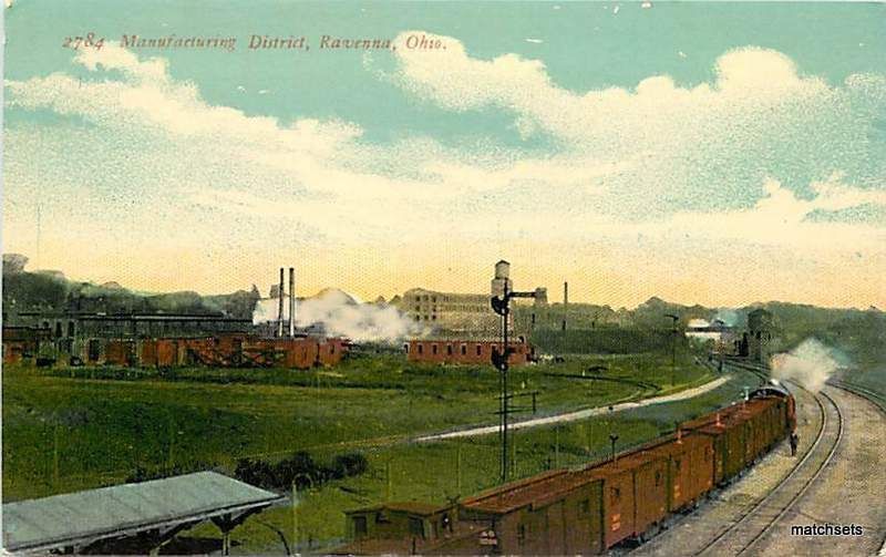 Circa 1910 RAVENNA, OHIO Manufacturing District Railroad 8123 postcard