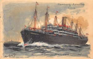 HAMBURG AMERICA LINE PRESIDENT LINCOLN SHIP GERMANY SEA POST CANCEL POSTCARD '10