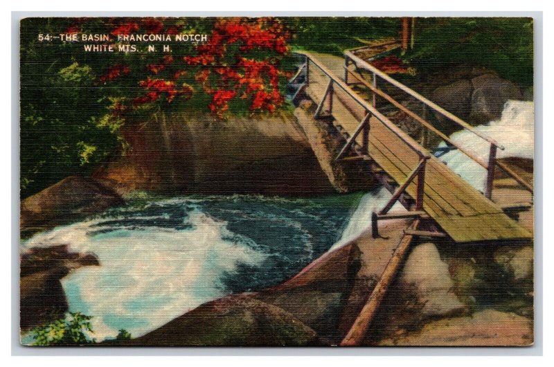 The Basin and Bridge Frankonia Notch New Hampshire NH UNP LInen Postcard R27