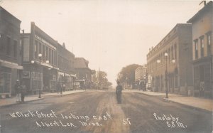 J17/ Albert Lea Minnesota RPPC Postcard c1910 W Clark Street Man Stores  4