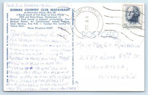 HOMEWOOD, Illinois IL ~ Roadside SURMAS COUNTRY CLUB RESTAURANT 1966 Postcard