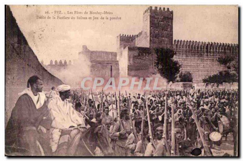 Postcard Old Fez Morocco Moulay Idriss The Fetes de Denlo of Fanfara Sultan a...