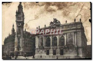 Postcard Old Lille overview of the Theater and the Stock Exchange