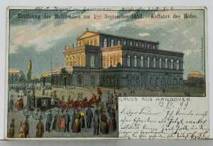 Hannover Opening of the Court Theatre 1852, Hand Colored Litho 1899 Postcard K10