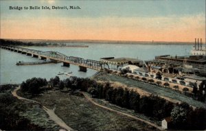 Detroit Michigan MI Bridge to Belle Isle Aerial 1900s-20s Vintage Postcard