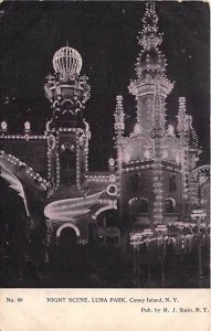 Night Scene, Luna Park Coney Island, NY, USA Amusement Park Unused 
