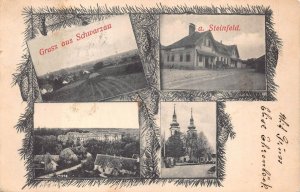 GRUSS AUS SCHWARZAU AUSTRIA CHURCH & TOWN VIEWS POSTCARD (c. 1908)