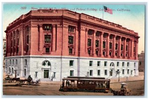 c1910's Post Office Federal Building Trolley Los Angeles California CA Postcard