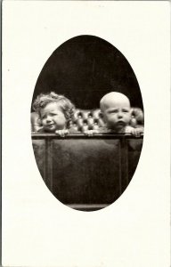 Rppc Young Children in Buggy, Adorable Girl with Cheeky Face Cutest Postcard U2