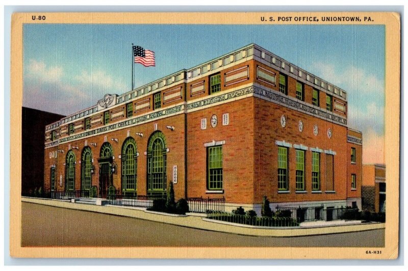 Uniontown Pennsylvania PA Postcard US Post Office Building c1940 Vintage Antique