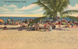 Vintage Postcard 1930's Sun and Surf Bathing Beach Summer Vacation Florida FL